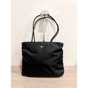 Prada Tessuto Nylon Shoulder Handbag with Zip Closure Black